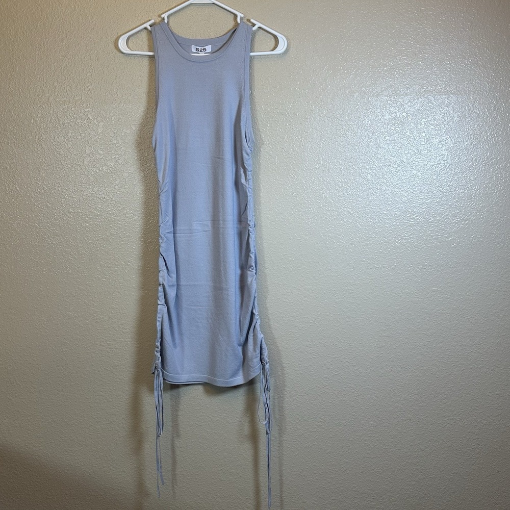 525 America Side Ruched Dress Side Ties Tank Bodycon Stretch Beach Size S Mist